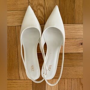 Zara White Patent Leather Kitten Heel Pump